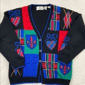 Vintage Design Options Knitwear Colorful Patterned Cardigan Size Large